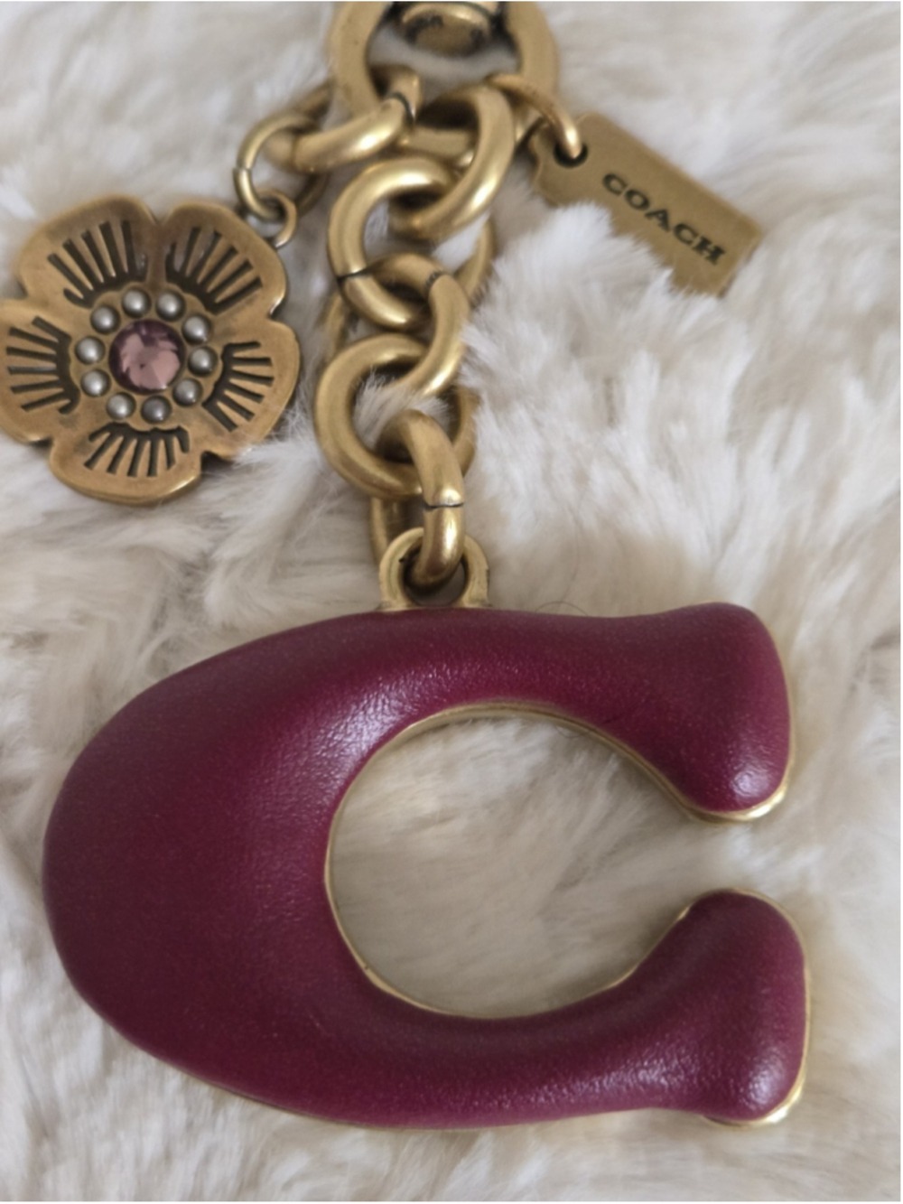 NWOT Coach Red Signature Leather C Tea Rose Bag Charm - Picture 3 of 5